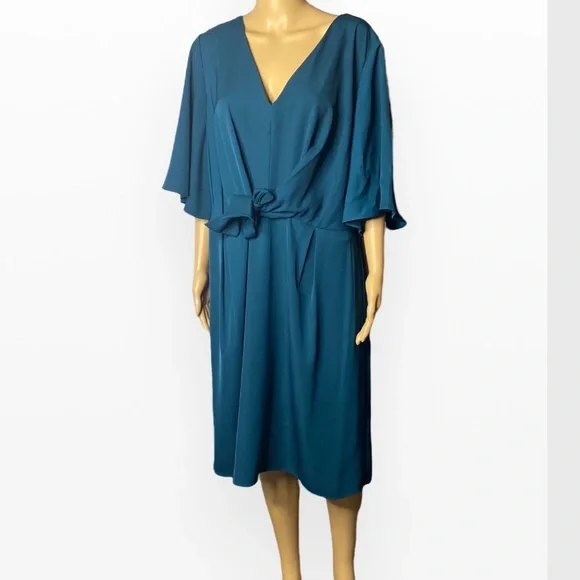 City Chic Women Plus Size 18 Teal Dress Knot Front - Picture 2 of 9